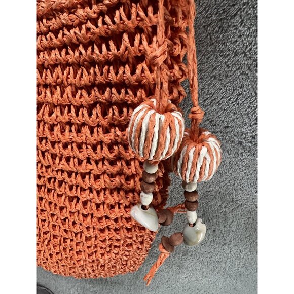 Sun N Sand Orange Straw & Shell Crossbody Boho Tan Purse Bag Beach Casual - Picture 6 of 11